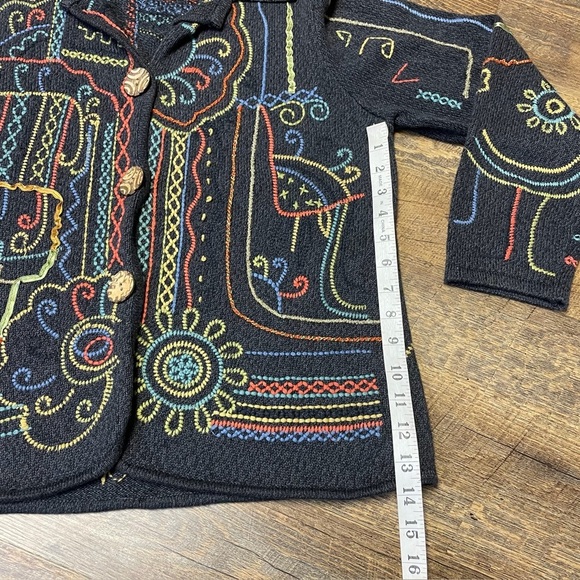 VTG 90s Chicos Embroidered Floral Artsy Hippie Cardigan Sweater Women 2 Large 12 - Picture 6 of 11